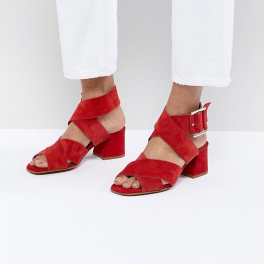 Red Crossover Block Heel - image 1